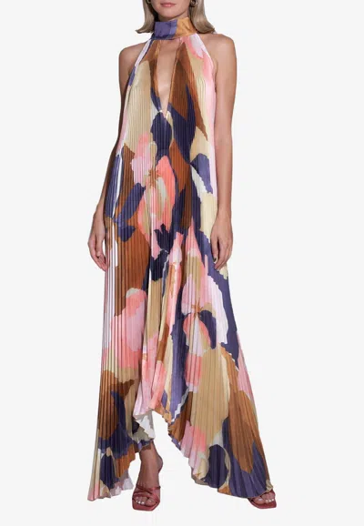L'idée Opera Halterneck Printed Plisse Gown In Multicolor