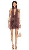L'idée Opera Tie-back Pleated Halter Mini Dress In Chocolate