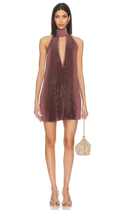 L'idée Opera Tie-back Pleated Halter Mini Dress In Chocolate