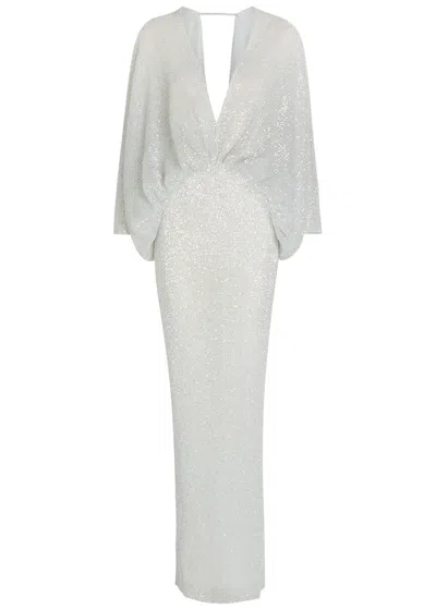 L'idée Paradiso Sequin-embellished Stretch-mesh Gown In White