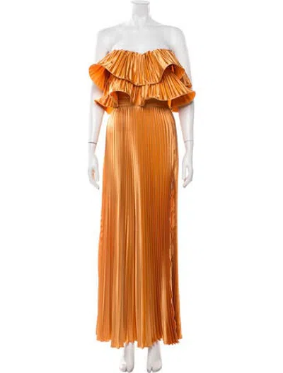 Pre-owned L'idée Pleated Accents Skirt Set In Orange