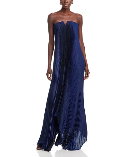 L'idée L'idee Pleated Gown In Midnight Shimmer