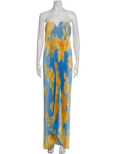 Pre-owned L'idée Printed Long Dress In Blue