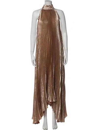 Pre-owned L'idée Printed Long Dress In Brown