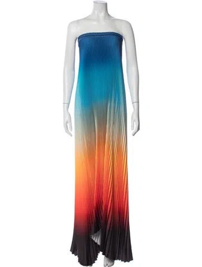Pre-owned L'idée Printed Long Dress W/ Tags In Blue