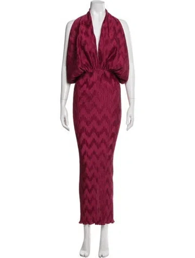 Pre-owned L'idée Printed Long Dress W/ Tags In Burgundy
