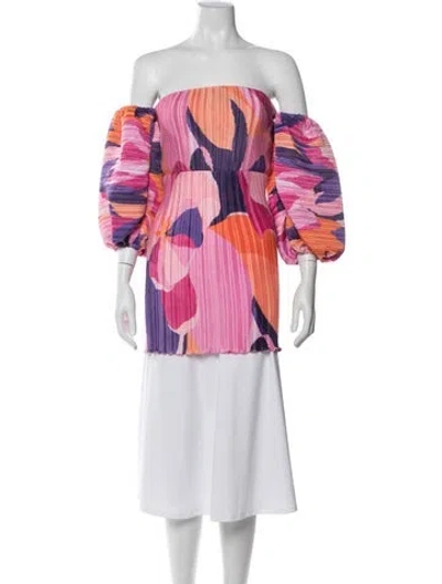 Pre-owned L'idée Printed Off-the-shoulder Top In Pink