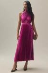 L'idée L'idee Renaissance Halter Side-slit Pleated Maxi Dress In Multicolor