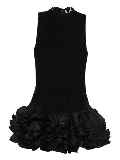L'idée Ribbed Ruffled Mini Cocktail Dress In Black