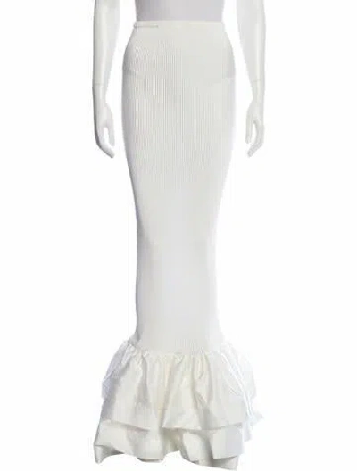 Pre-owned L'idée Ruffle Embellishment Long Skirt In White