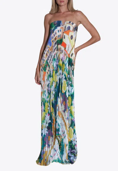L'idée Strapless Floral Plisse Maxi Dress In Multicolor