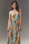 L'idée Strapless Pleated Black Tie Gown In Yellow