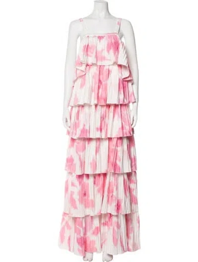 Pre-owned L'idée Tie-dye Print Long Dress In Pink