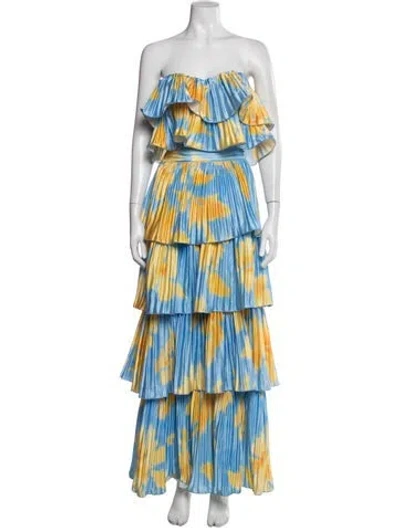 Pre-owned L'idée Tie-dye Print Ruffle Embellishment Skirt Set In Blue