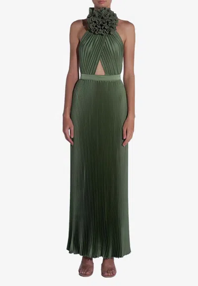 L'idée Triumph Halterneck Plisse Gown In Green
