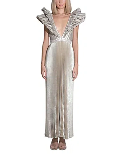 L'idée L'idee Tuileries Metallic Ruffled Gown In Gold Shimmer