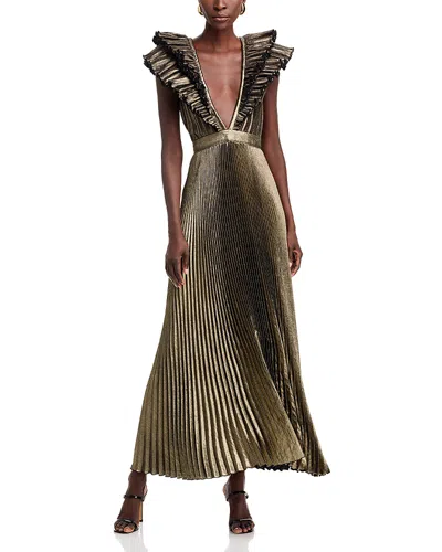 L'idée L'idee Soleil Metallic Pleated Mini Dress In Onyx Shimmer