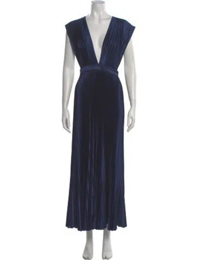 Pre-owned L'idée V-neck Long Dress In Blue