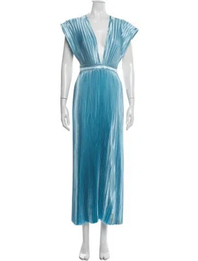 Pre-owned L'idée V-neck Long Dress In Blue