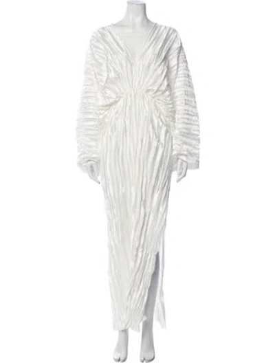 Pre-owned L'idée V-neck Long Dress In White