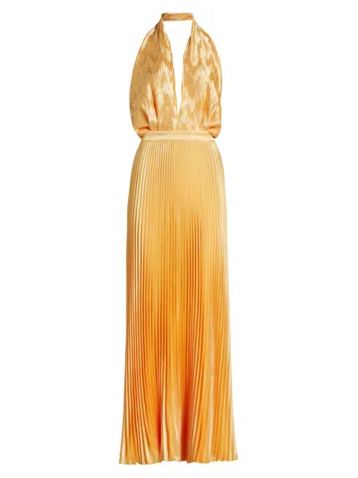 L'idée Women's Allure Metallic Halterneck Gown In Yellow