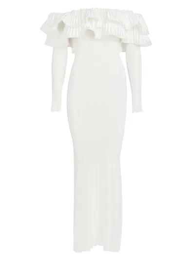 L'idée Women's Debut Ruffled Plissé Maxi Dress In Ivory