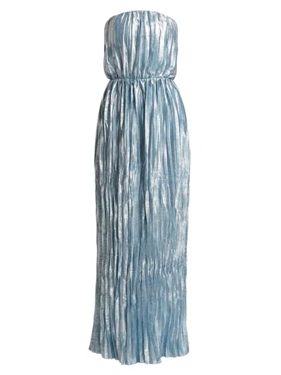 L'idée Women's Florence Pleated Shimmer Maxi Dress In Blue