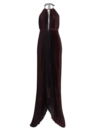 L'idée Women's La Fete Boheme Shimmer Pleated Halterneck Gown In Brown