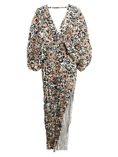 L'idée Women's Leopard Pleated V-neck Gown In Multi
