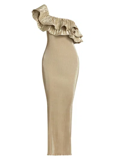 L'idée Women's Metallic Ruffled One-shoulder Maxi Dress In Gold Shimmer