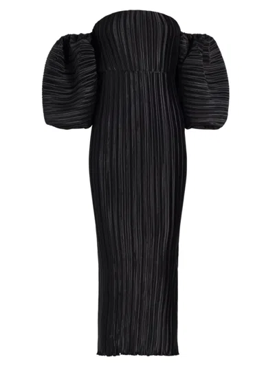 L'idée Women's Sirene Plissé Puff-sleeve Maxi Dress In Noir