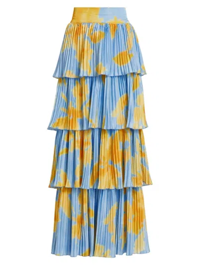 L'idée Women's Tiered Pleated Maxi Skirt In Jardin Blue