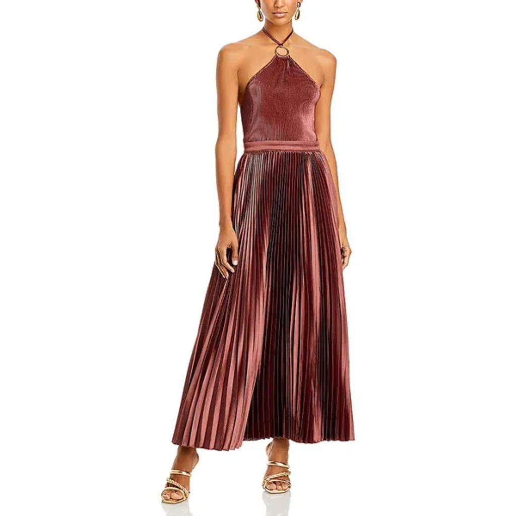 L'ide Womens Pleated Sleeveless Halter Dress In Chocolate | ModeSens