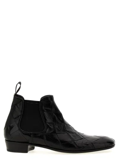 LIDFORT BLACK BRAIDED LEATHER ANKLE BOOTS