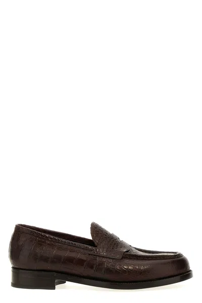 Lidfort Croc Print Leather Loafers