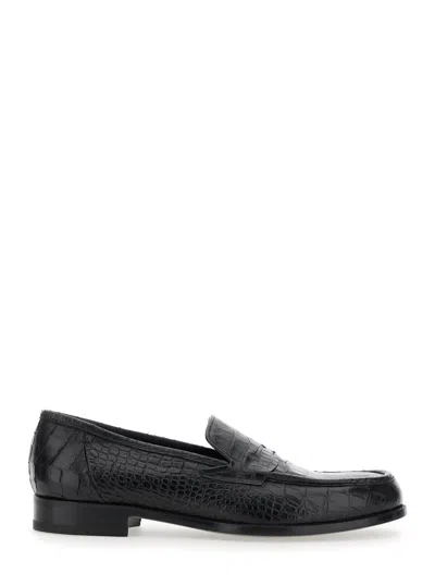 LIDFORT LUISIANA BLACK LOAFERS WITH EMBOSSED CROCODILE EFFECT IN LEATHER MAN