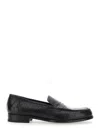 Lidfort Textured Crocodile Pattern Black Calf Leather Loafers In Black