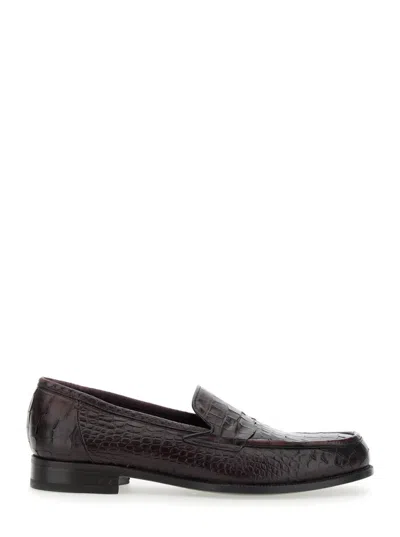 Lidfort Textured Crocodile Pattern Burgundy Loafers In Black