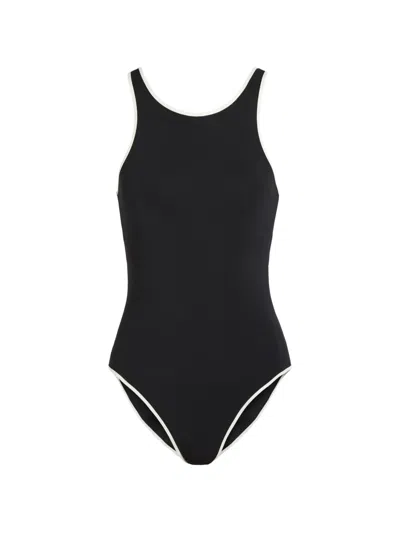 Lido Contrasting-trim Swimsuit In Black