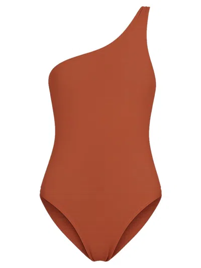 Lido Orange Ventinove Asymmetrical One-piece Swimsuit In Brown