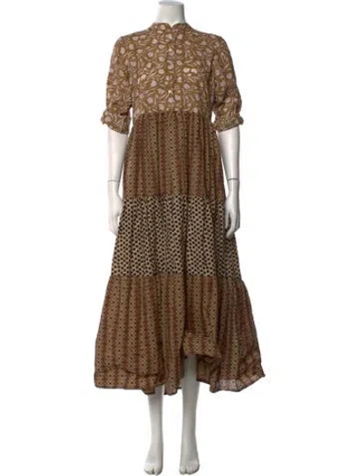 Pre-owned Lido Floral Print Long Dress In Brown