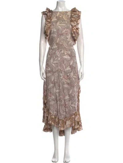 Pre-owned Lido Floral Print Long Dress In Neutral