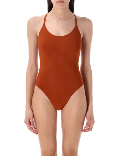 Lido Minimalist Mini One-piece Swimsuit In Brown