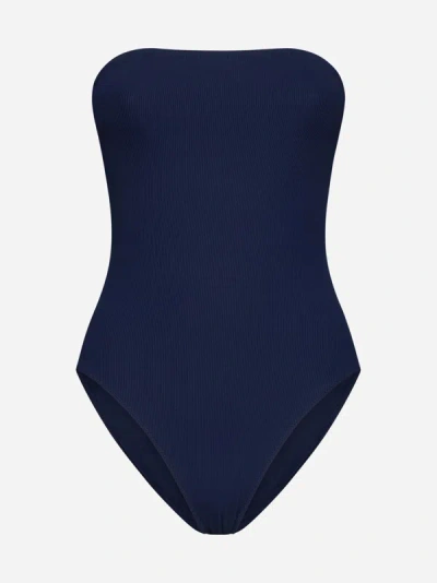 Lido Sedici Ribbed Bandeau Swimsuit In Navy Blue