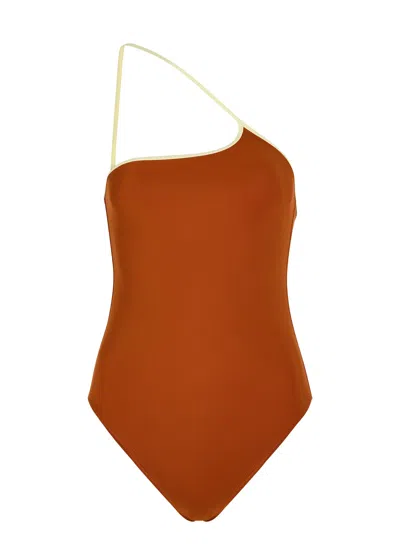 Lido Sessantasei One-shoulder Swimsuit In Brown