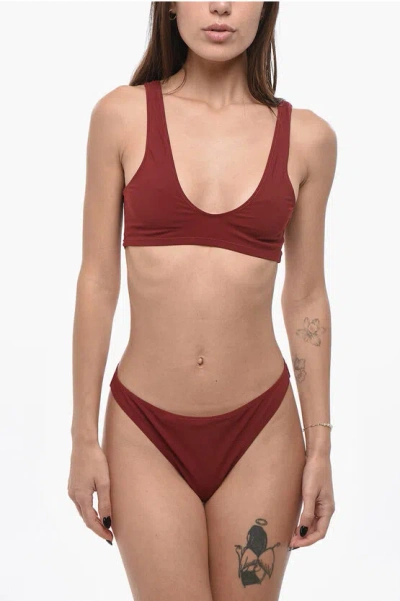 Lido Solid Color Stretch Fabric Bikini In Brown