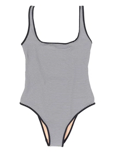 LIDO 条纹方领连体泳衣