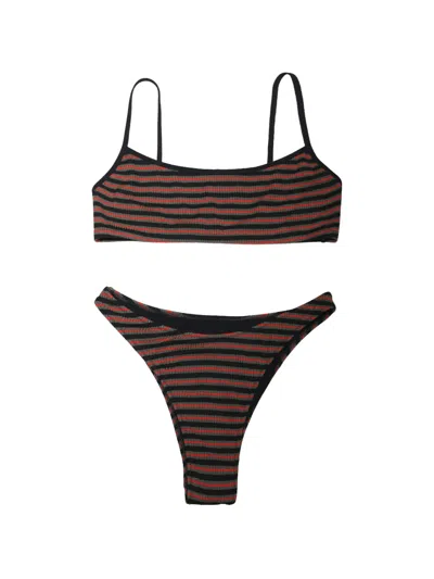 Lido Undici Striped Bikini In Brown