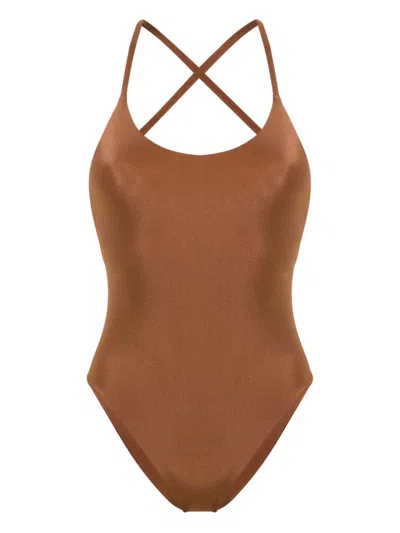 Lido Uno Criss-cross Straps Swimsuit In Brown