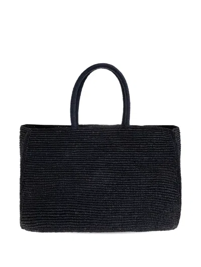 Lie Studio Large Charlotte Raffia Tote Bag In Black